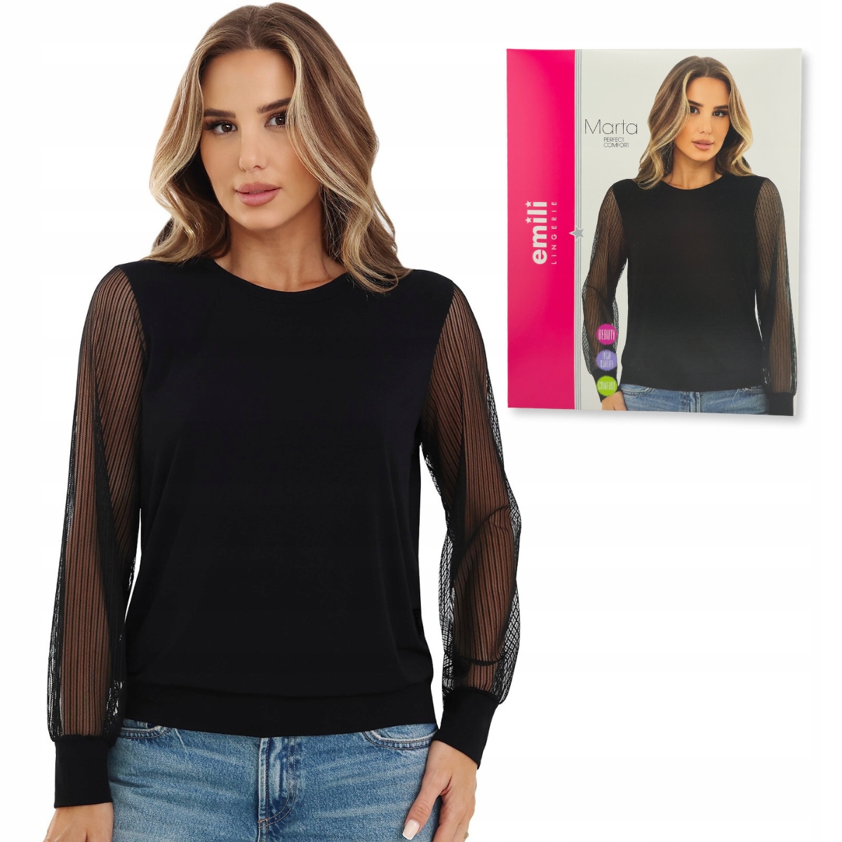 Elegantní dámská výstupní halenka s černou viskózou, výrobce Pl Emili Marta M