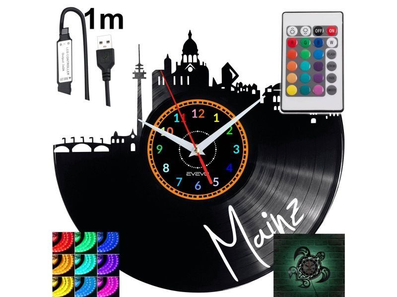 Mainz Nástěnné podsvícené Led hodiny Rgb na dálkové ovládání Vinylová deska Moderní
