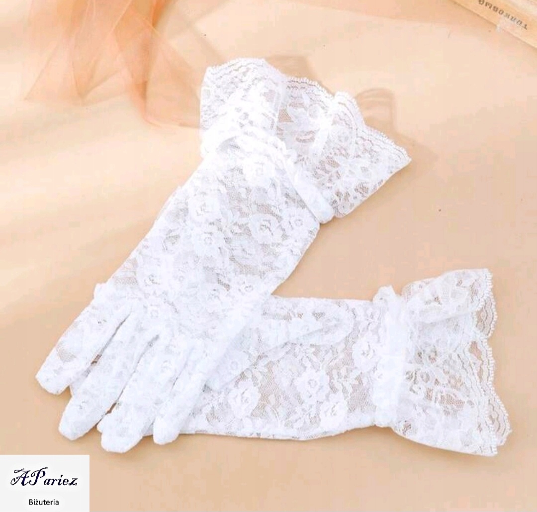 Do0016 Rękawiczki ślubne delikatne kwiatuszki Marka bez marki