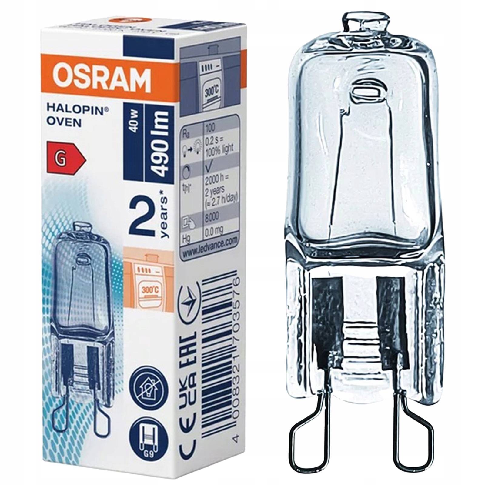 Żarówka Halogenowa G9 Kapsułka 40W 490lm 3000K 230V Do Piekarnika OSRAM