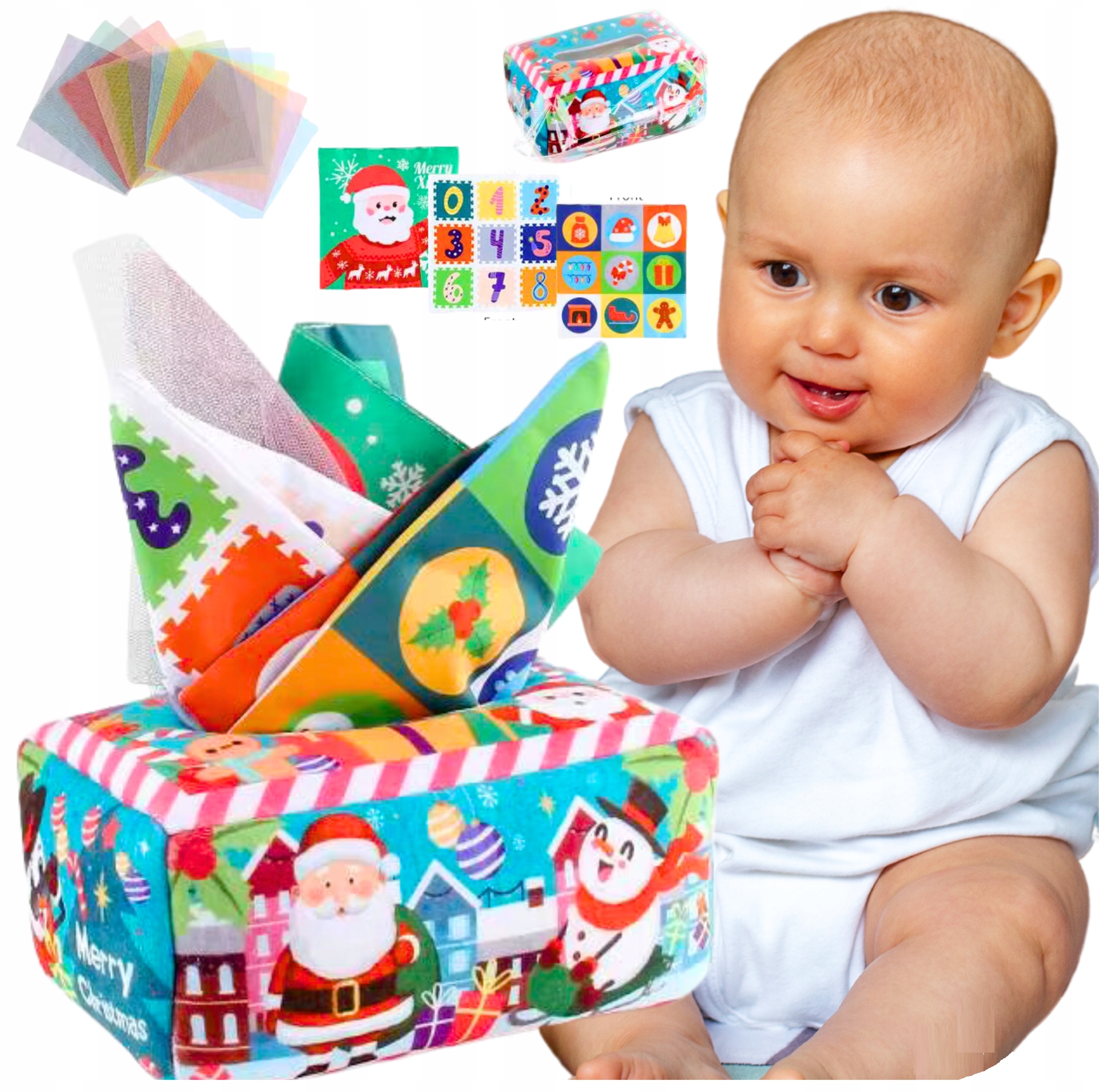 SORTER SENSORYCZNE PUDEŁKO Z CHUSTECZKAMI PLUSZOWE MONTESSORI ŚWIĄTECZNE Marka Pozostałe