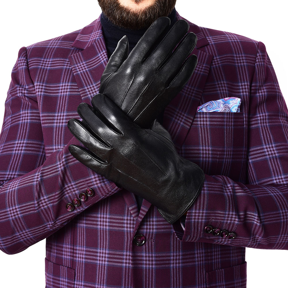 RĘKAWICZKI SKÓRZANE MĘSKIE OCIEPLANE SKÓRA CZARNE Marka inna