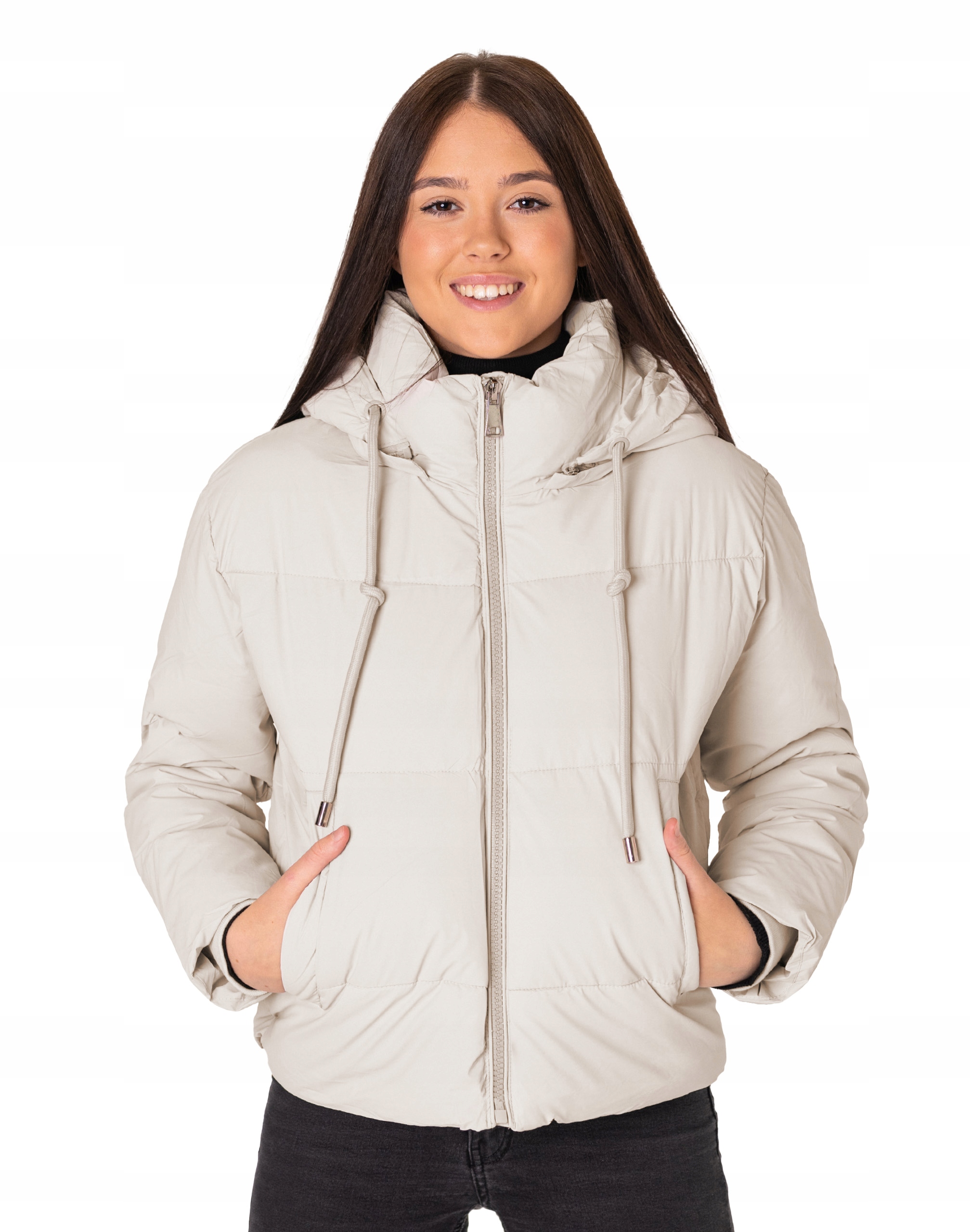 Teplá, zateplená krátká dámská zimní prošívaná péřová bunda na zimu 9606-1 L