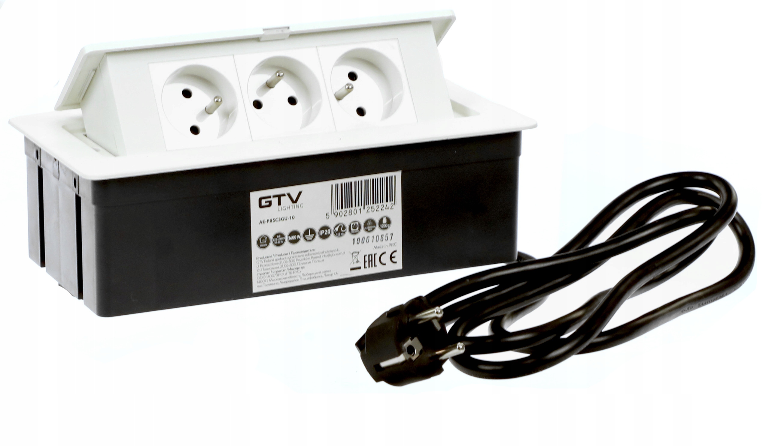 Przedłużacz biurkowy Soft biały Gtv 3 gniazda