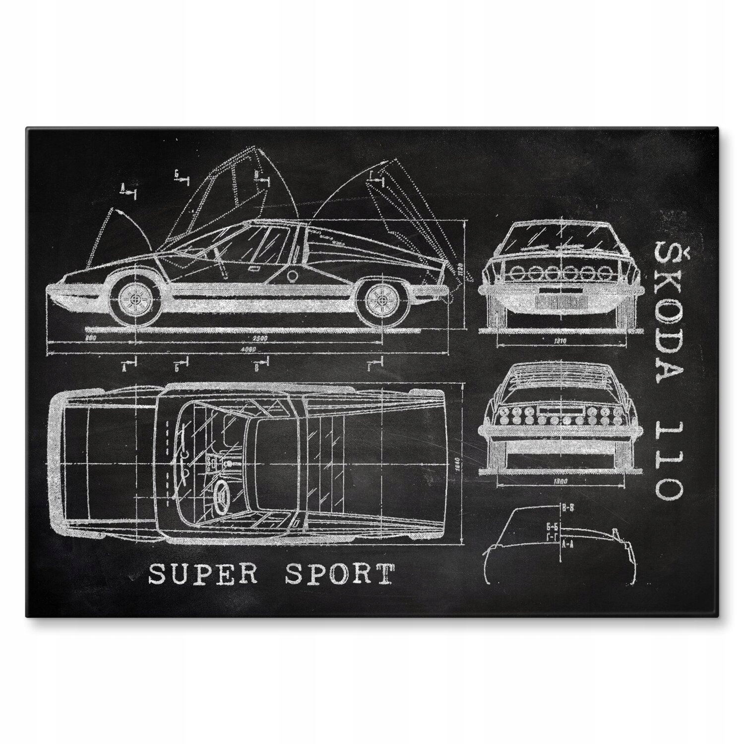 Kovový plakát Škoda 110 Sport Auto Automobilový patent Slate Prez