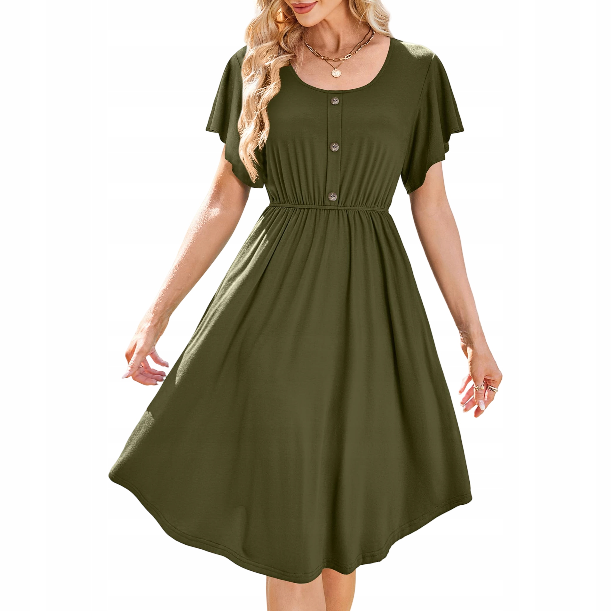 Dámské Šaty Midi s kapsami Letní Stylová Prodyšná Zelená L