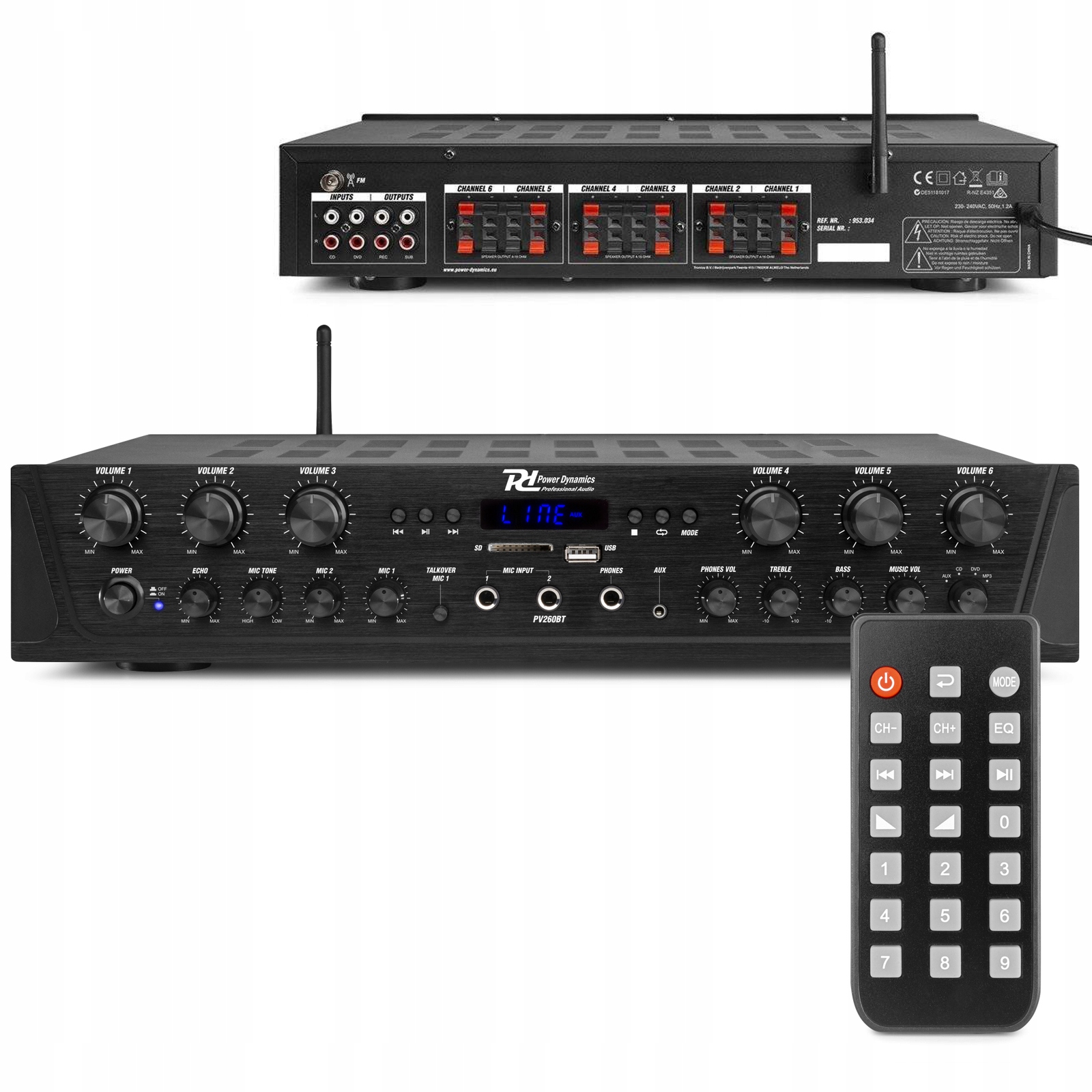 Power Dynamics PV-260BT Zónový Zesilovač Usb Bt 12 reproduktorů 8 Ohm