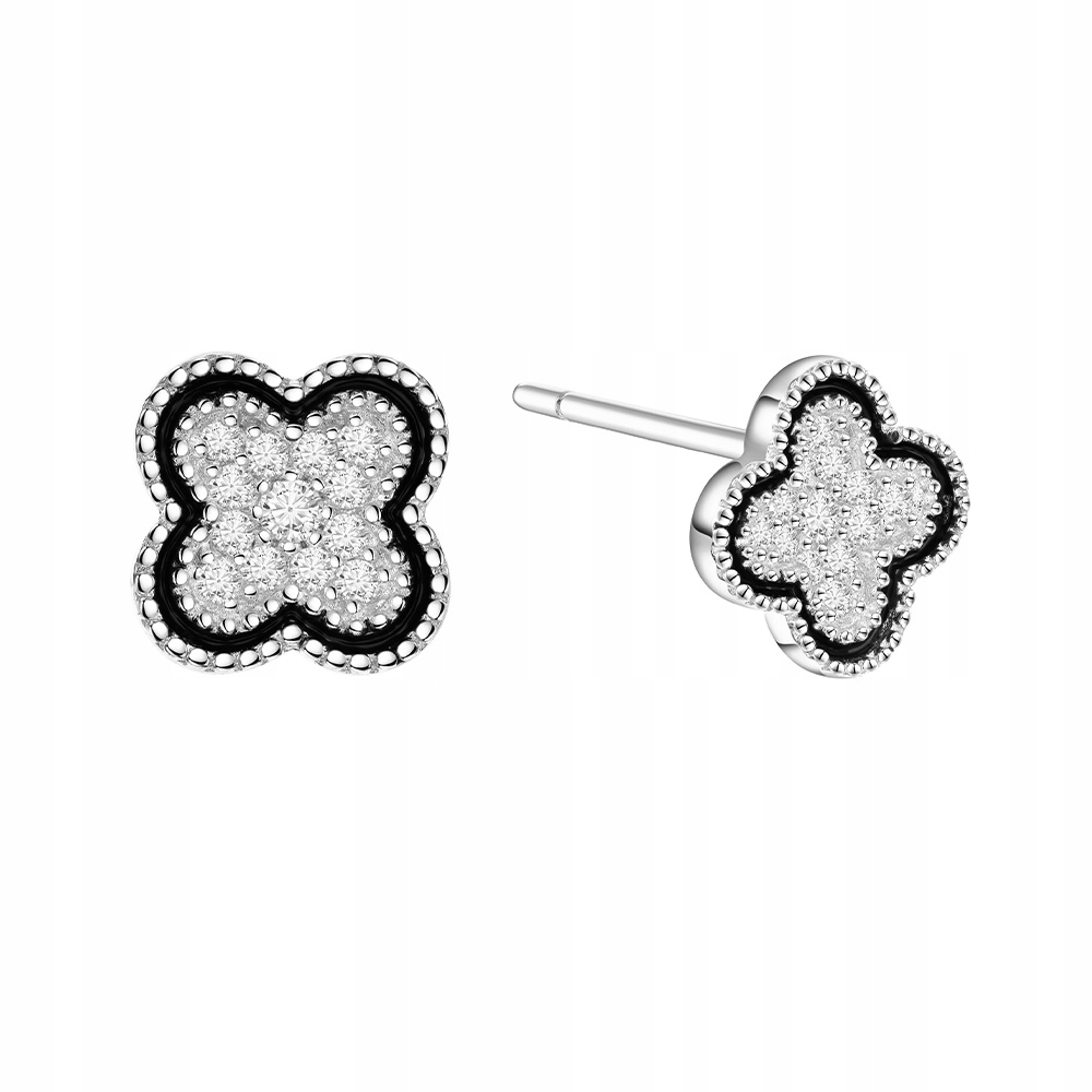 Kolczyki Srebrne Sztyfty Koniczyna Emalia Cyrkonie Srebro Rodowane925 Sadva