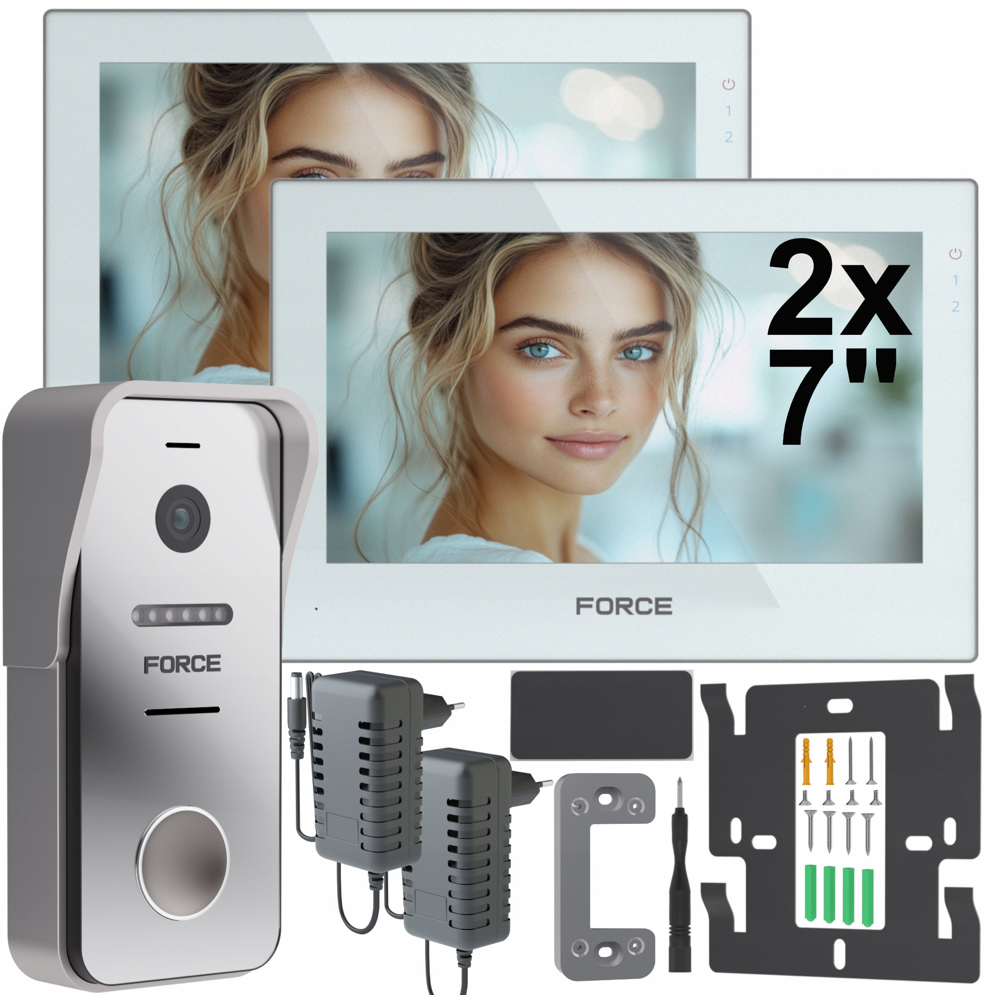 Videodomofon Force Prima Go Duo 2x Monitor 7" Bílý Full Hd Brána Furtka