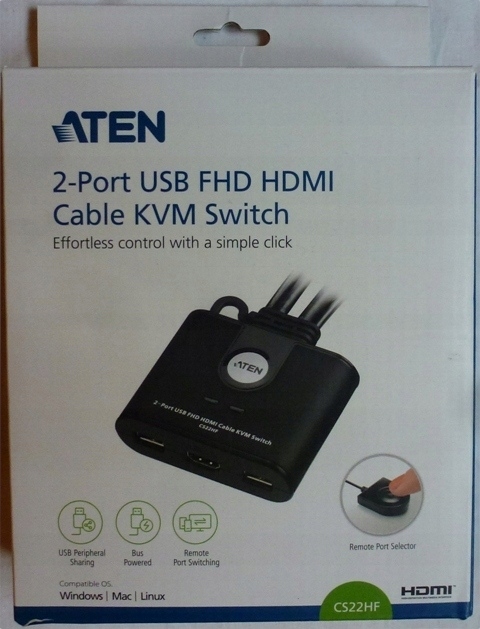 ATEN 2-портовый KVM-переключатель USB FHD HDMI CS22HF