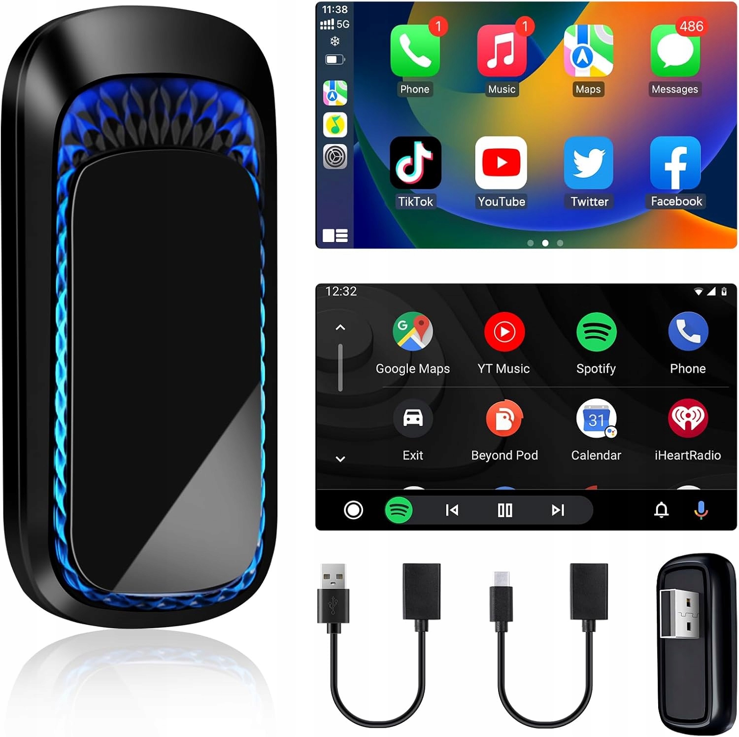 Carplay bezdrátový adaptér do auta s systémem Android 2v1