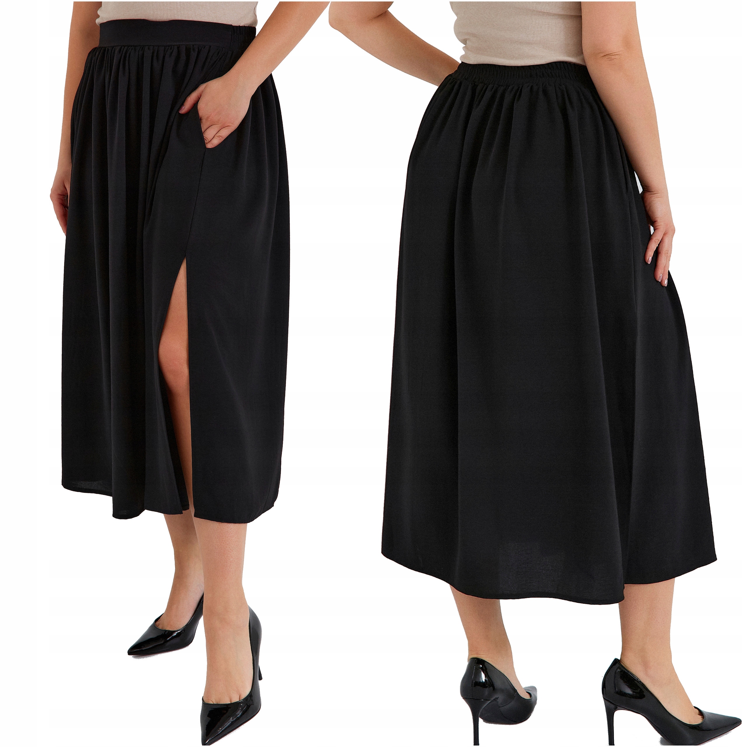 Sukně Maxi Dámská Černá Elegantní Vzdušná Nařasená Vysoký pas Černá