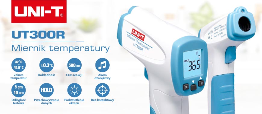 Termometr bezdotykowy na podczerwień Uni-T UT300R Kolor biały