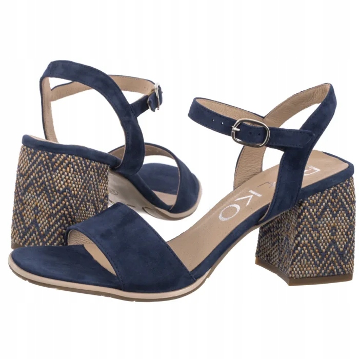 Kožené dámské sandály na podpatku Ryłko, modré, 7VG30_T3