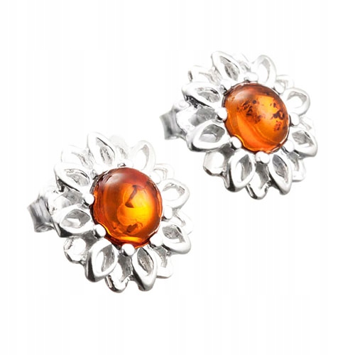 Stříbrné Náušnice s přírodním originálním baltský jantar Stříbrem 925