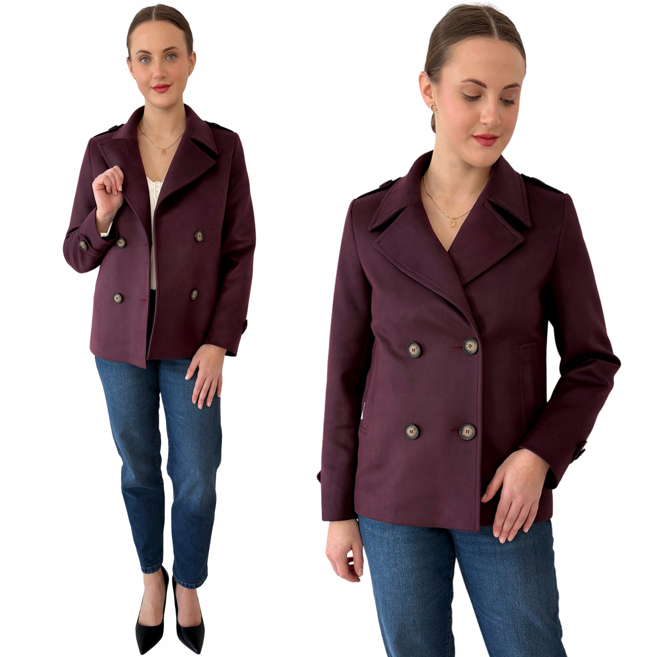 Elegantní krátký dámský jarní dvouřadý lehký kabát Sara Estodo