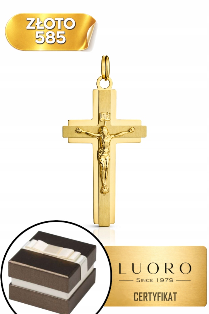 Zlatý Křížek 585 14K Saténový S Lesklou Vazbou 4,6 CM, Elegantní