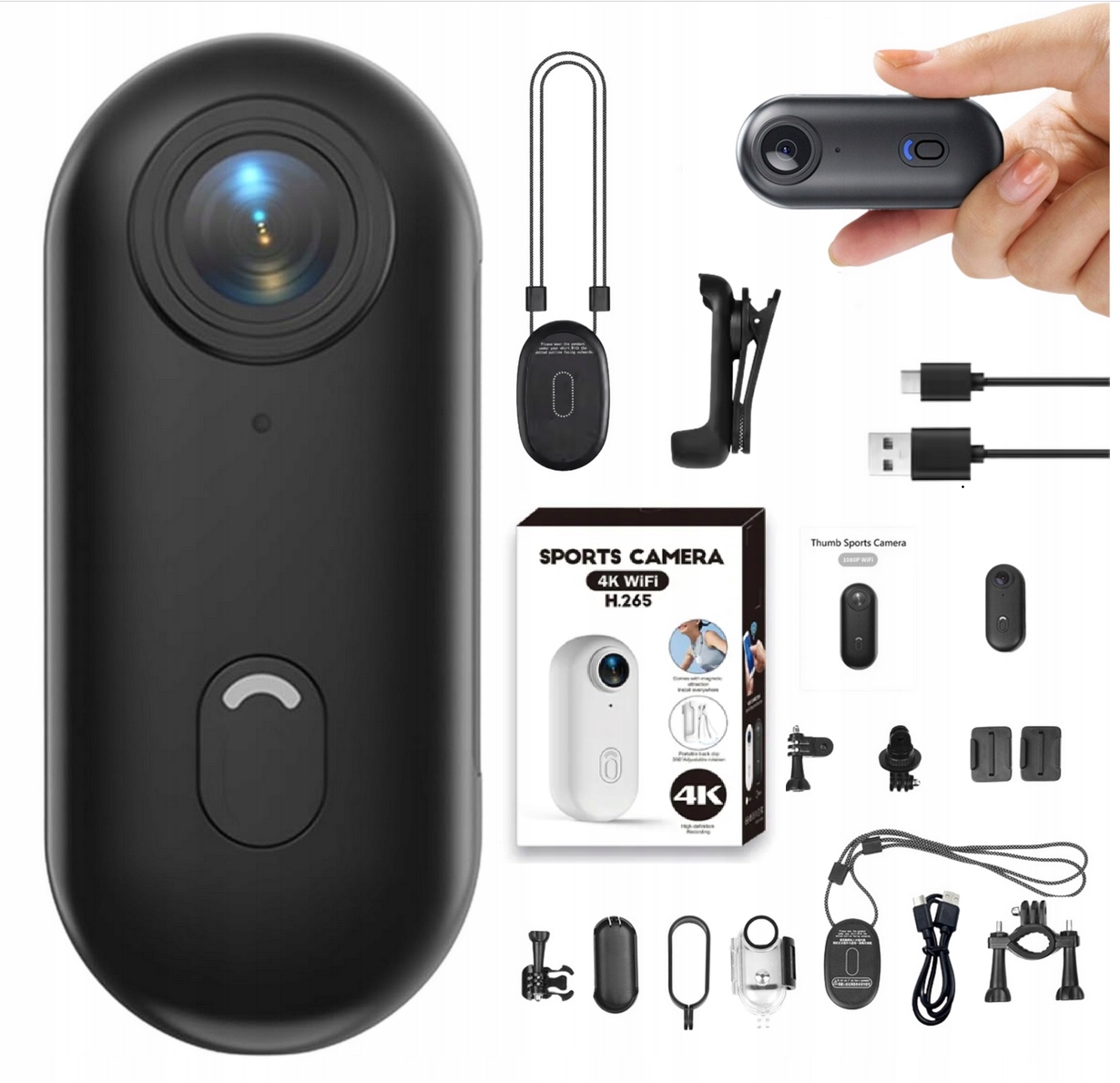 Mini kamera sportowa WiFi 4K wodoodporna magnetyczna 140° Czarna