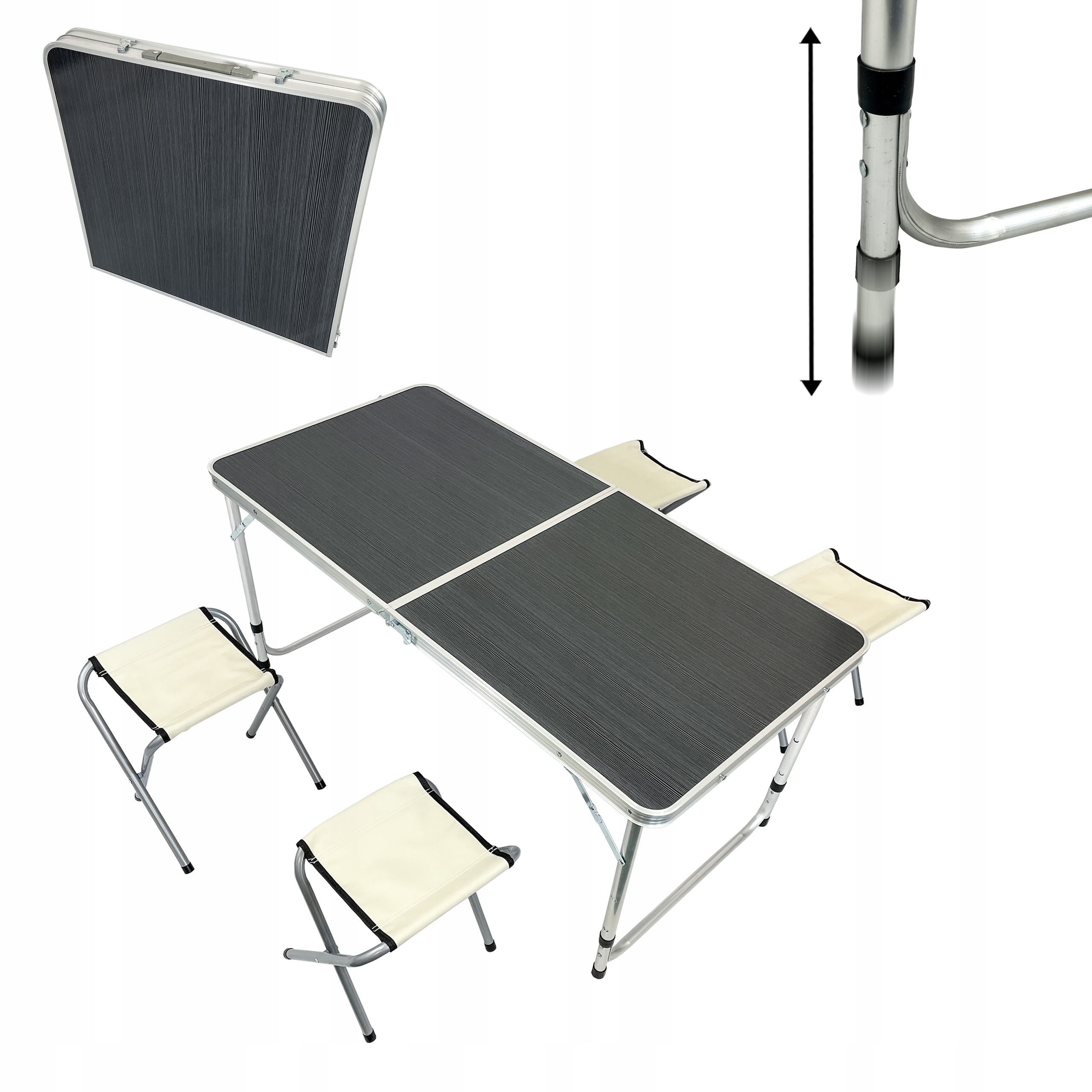 ZESTAW KEMPINGOWY BIWAKOWY TURYSTYCZNY STOLIK + 4 STOŁKI SC1003 C. SZARY EAN (GTIN) 5901386213815