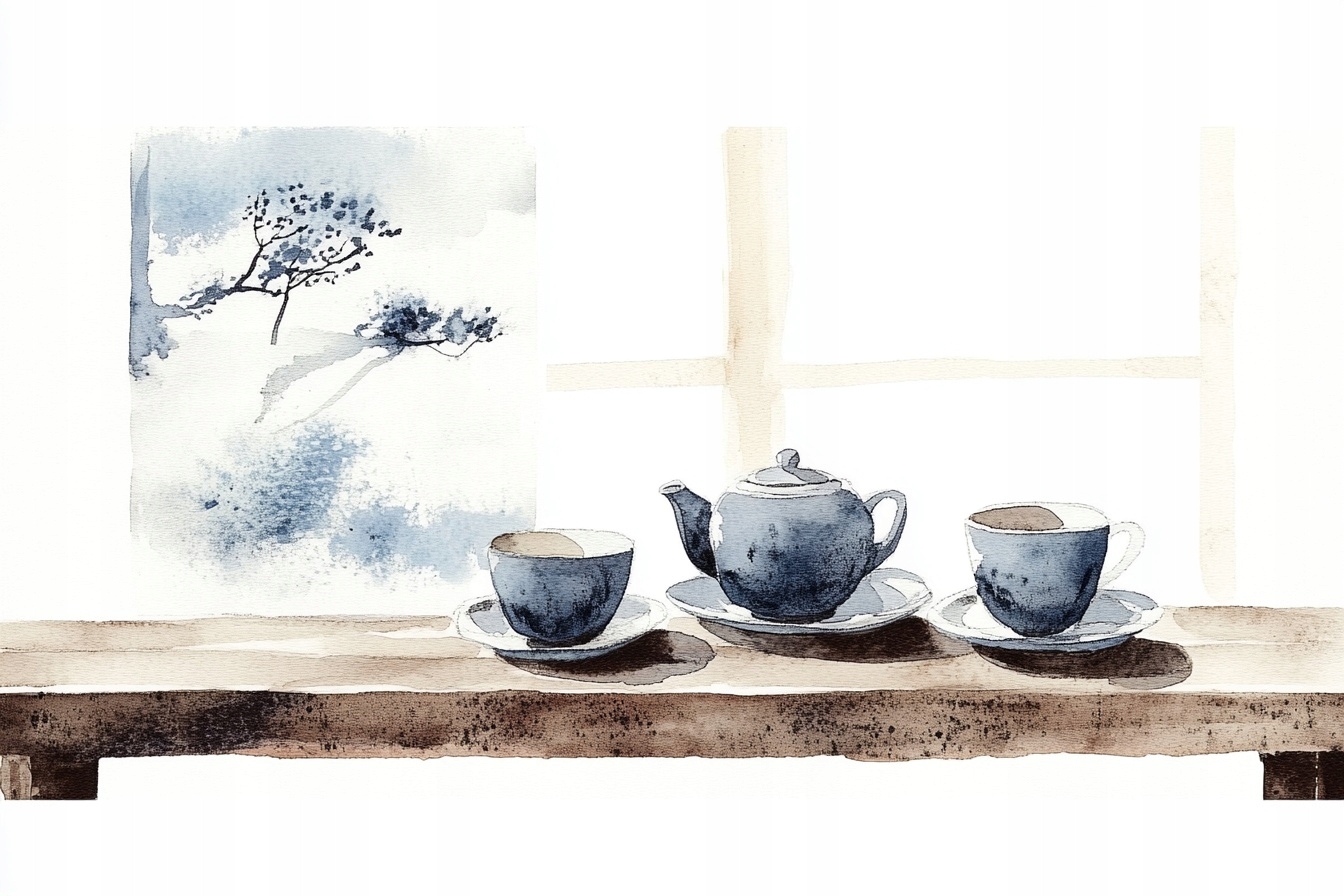 Obraz Na Plátně Canvas Japandi Orientální Čaj Šálky Zázvor Okno 120x80