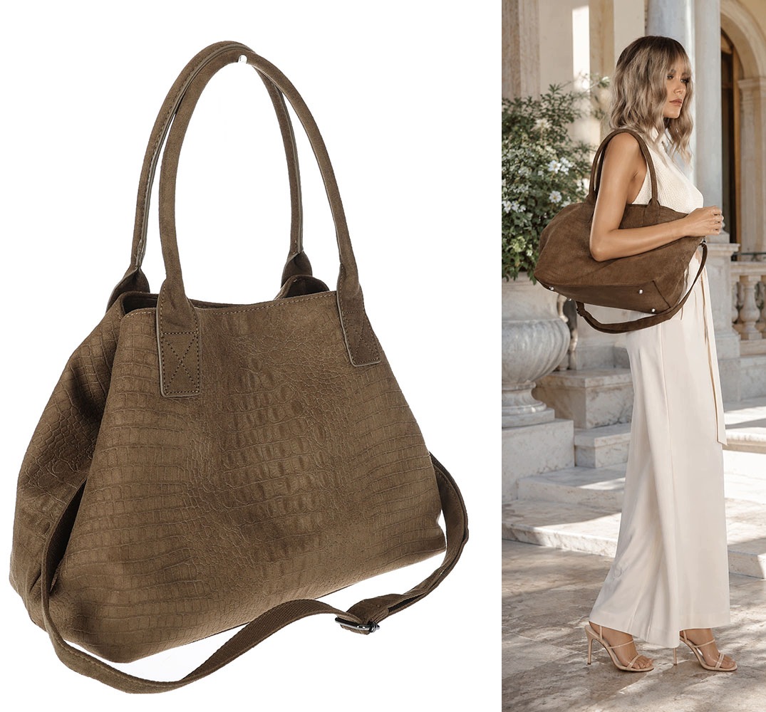 Dámská shopper kabelka semišová módní lehká taška pásek L540 Zelená