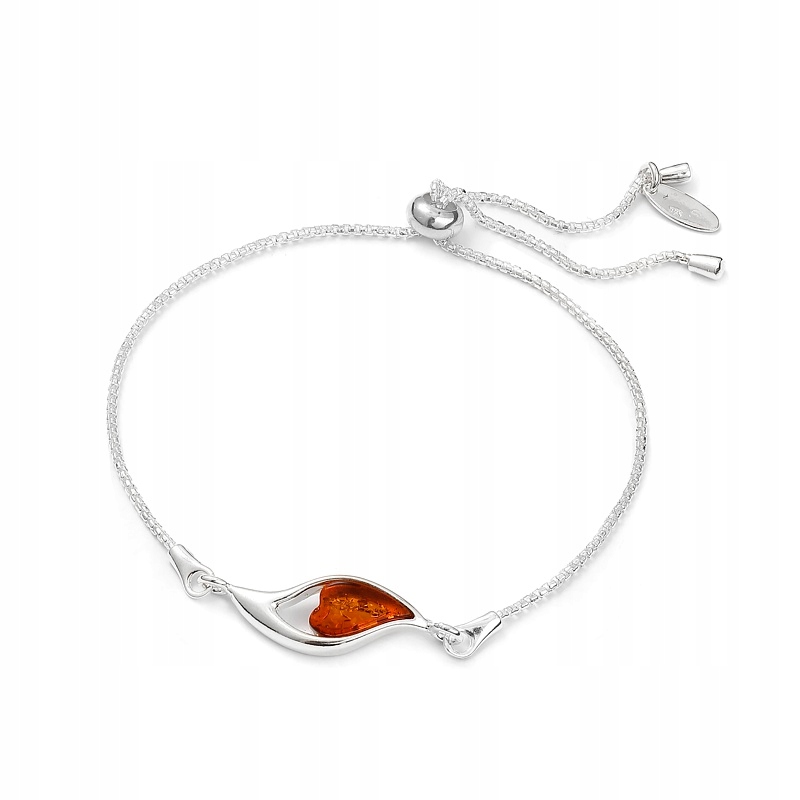 Srdcem Stříbrný Náramek Jantar Stříbro