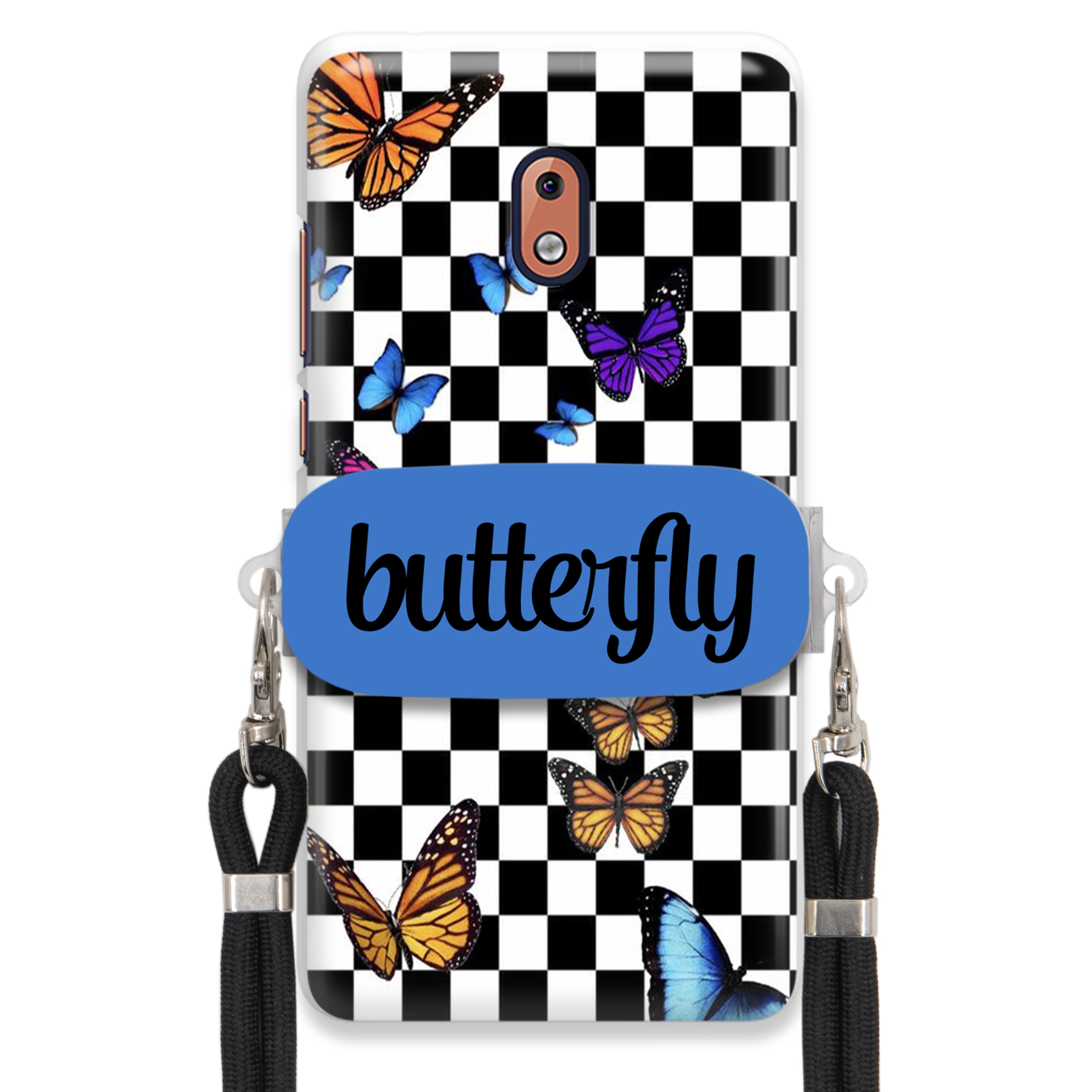 Pouzdro Pro Nokia 2.1 Case Obdélníkový Držák Černé Vodítko Butterfly Motýli