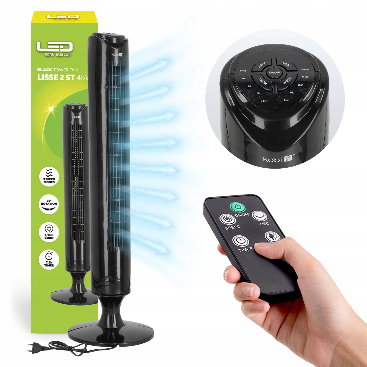 Kolummový ventilátor na dálkové ovládání Stojící větráček 3 režimy Silný Tichý