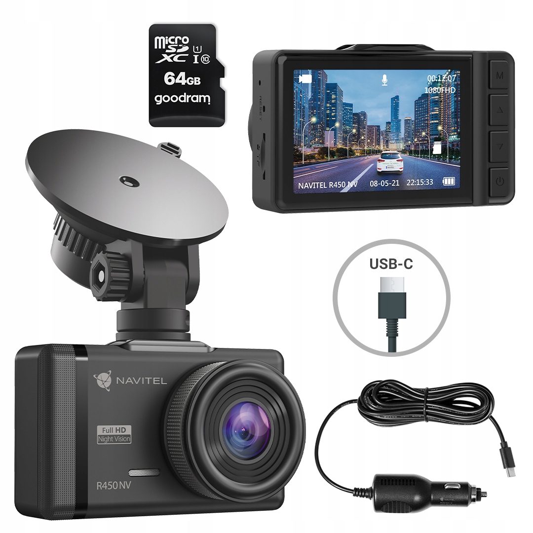 Wideorejestrator Navitel R450 NV - Tryb parkingowy + karta 128 GB Goodram
