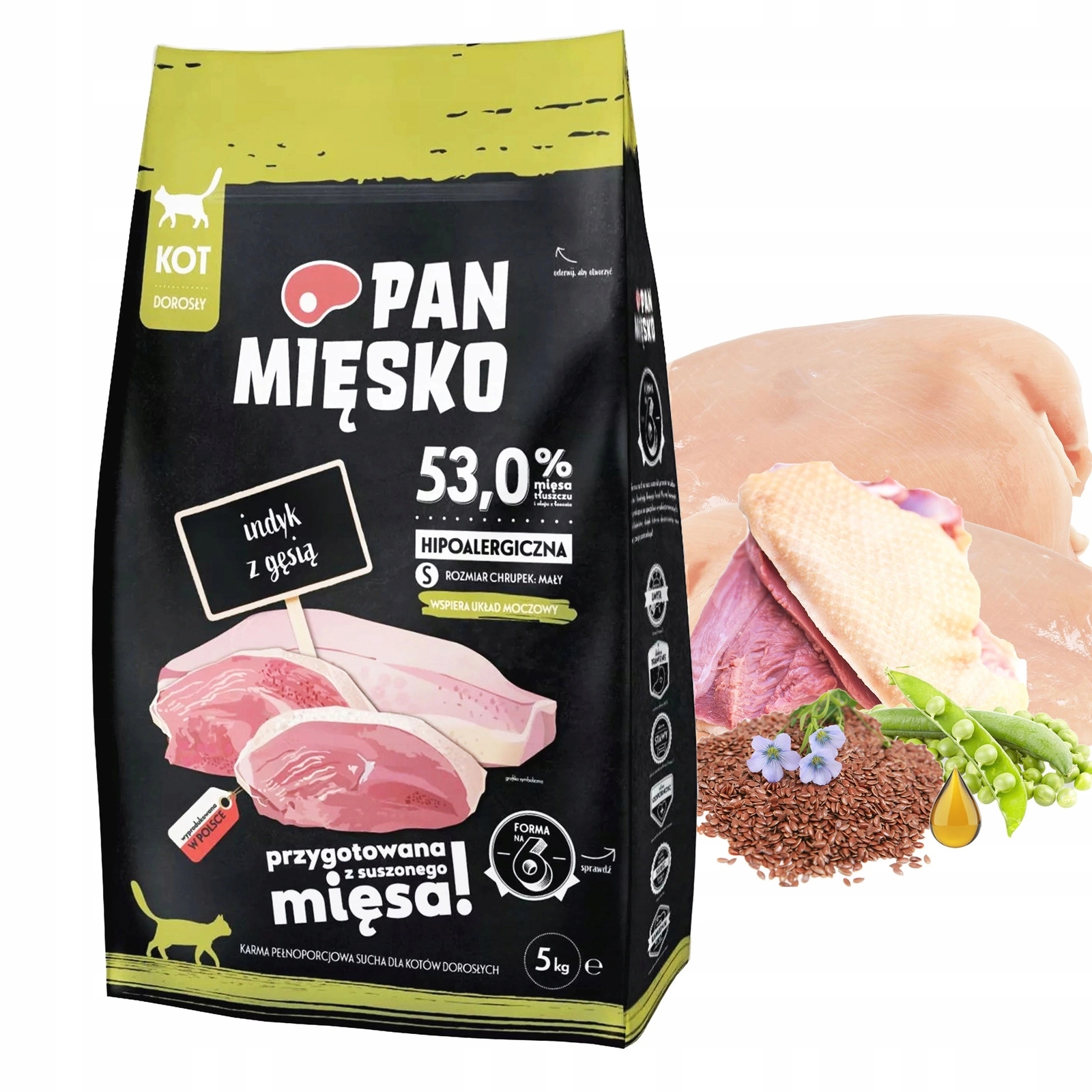 Levně Pan Mięsko Krmivo suché pro kočky Krůta s husí křupkou S 5 kg