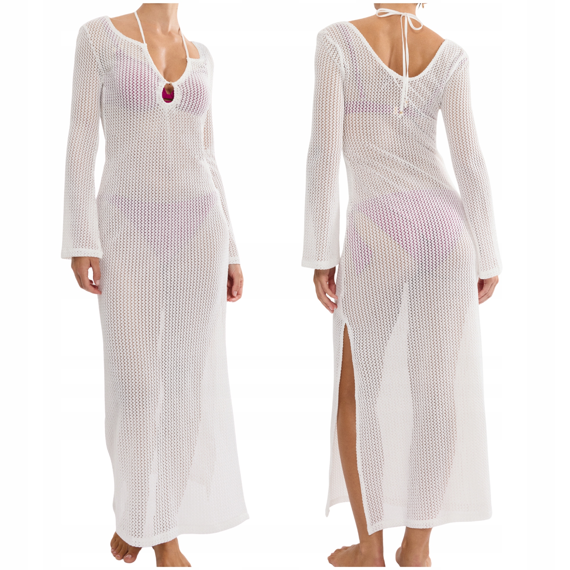 Šaty ažurová maxi plážová Triumph Beach MyWear Crochet Dress bílá 42