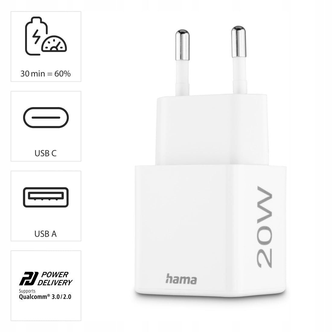 HAMA Szybka Ładowarka USB C i A Uniwersalna 20W Power Delivery — miniatura 6