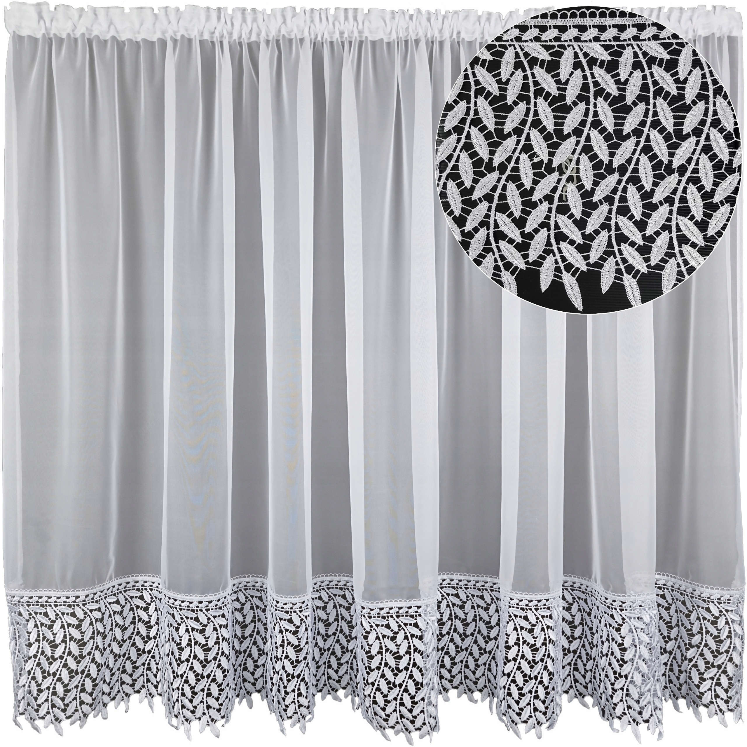 Firana Prosta 600x240 gotowa woal taśma Szeroka gipiura koronka Listki 30cm