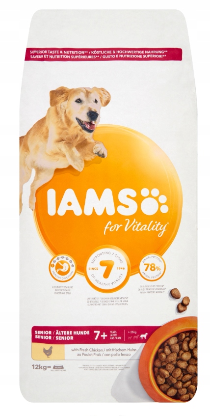 Iams For Vitality Krmivo pro psy Senior Velké plemeno Kuře 12 kg