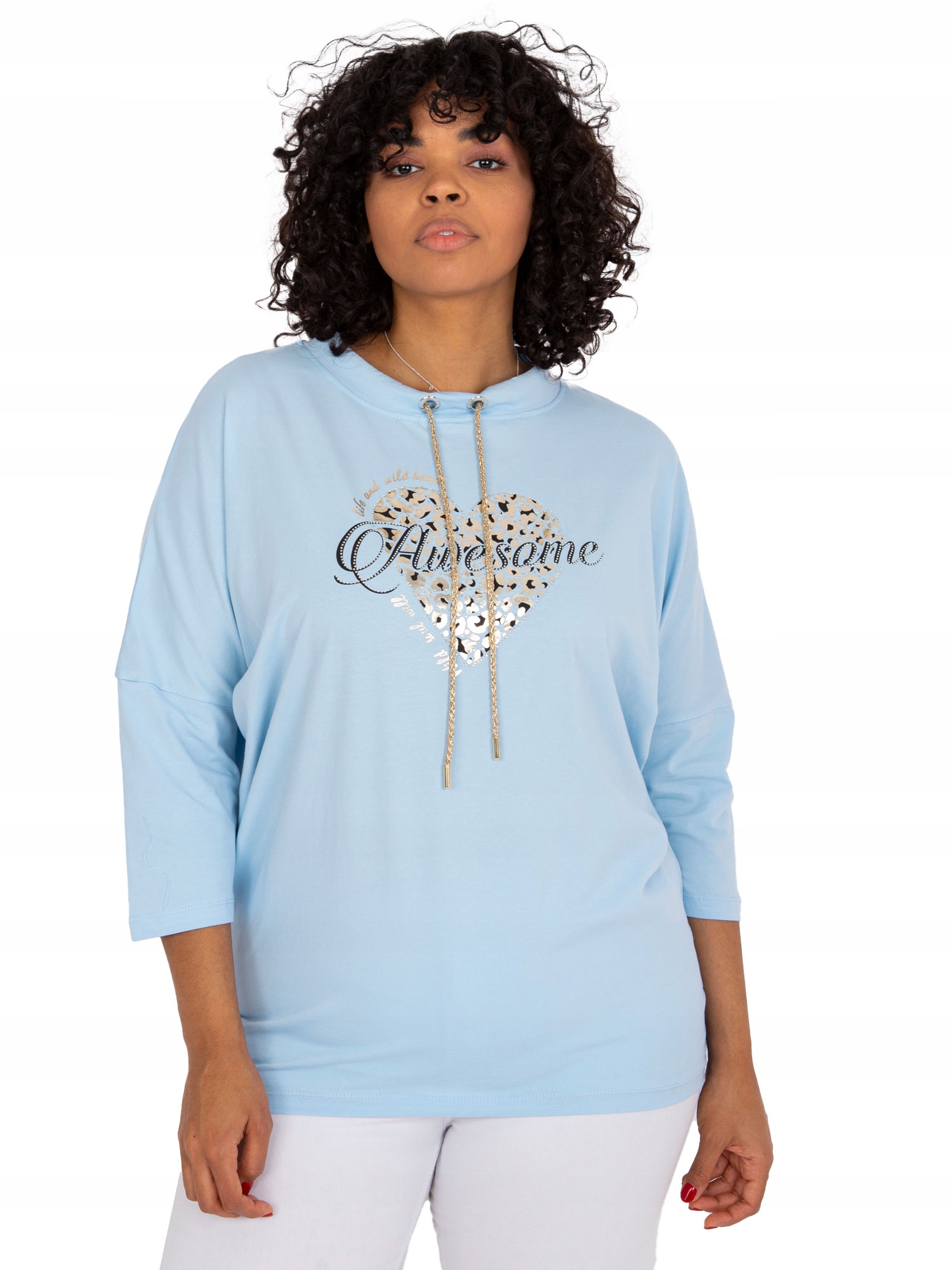 

Bluzka Damska Plus Size z troczkami luźna nadruk