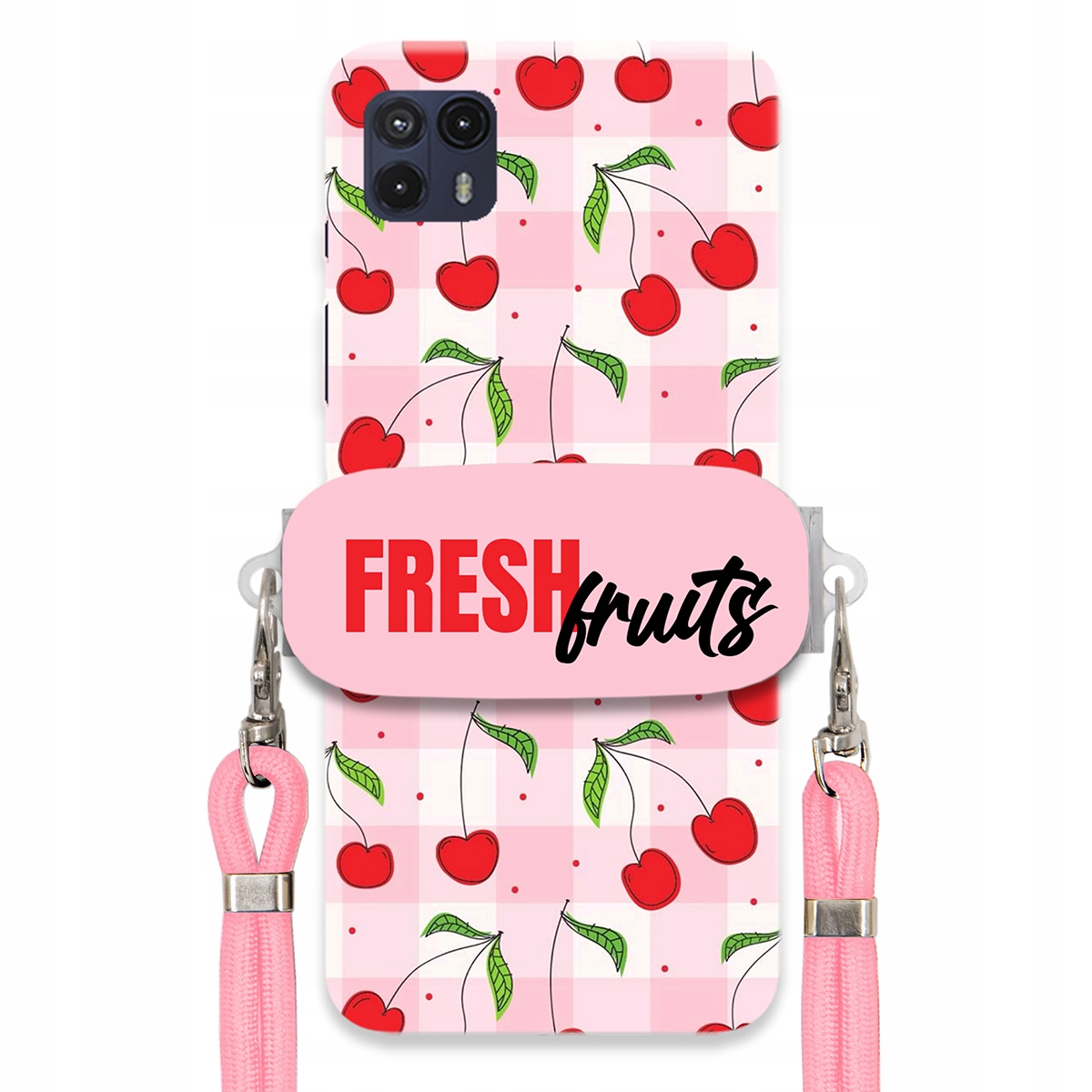 Puzdro pre Motorola G50 5G Držiak na šnúrku Ružový Fresh Fruits Mriežka