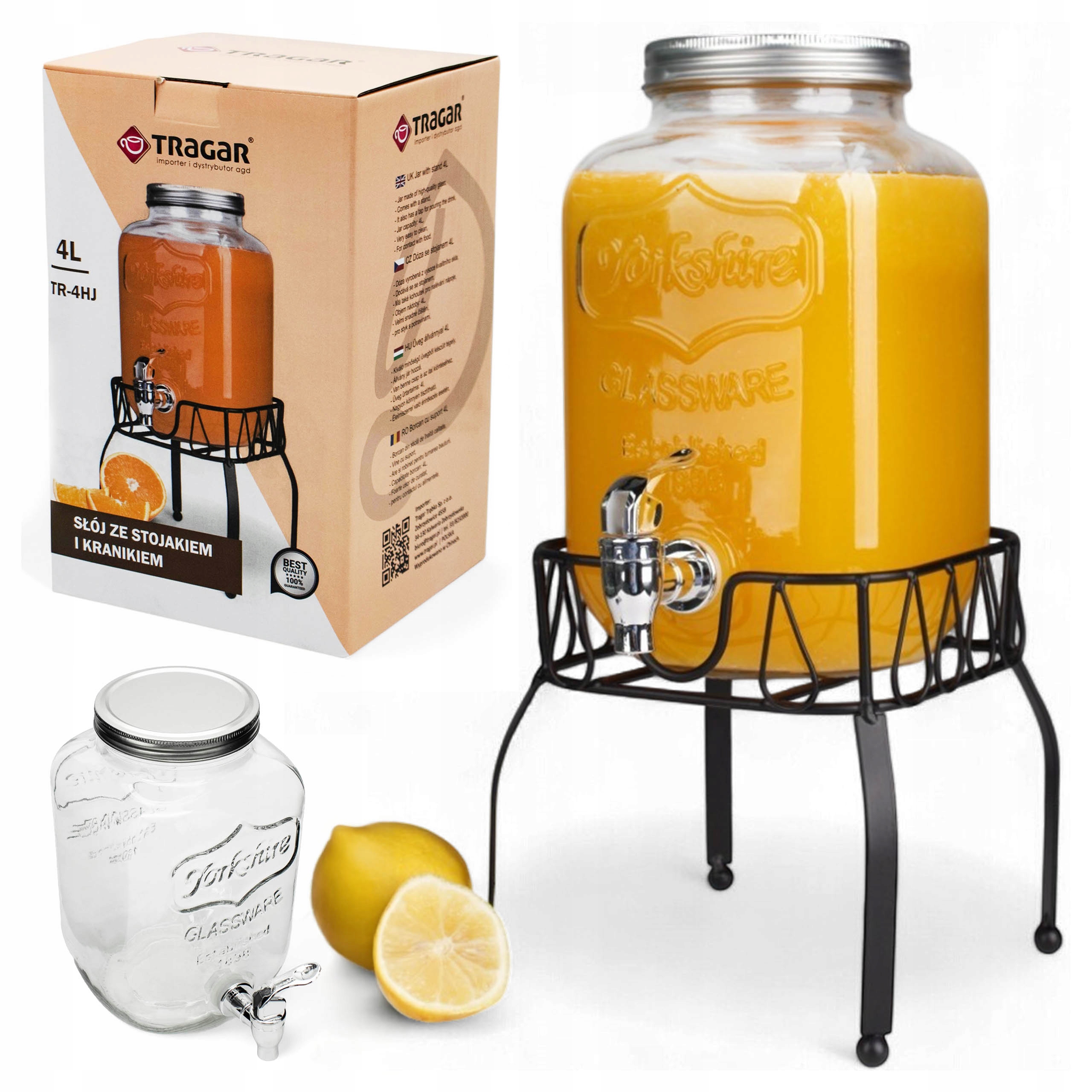 SŁÓJ Z KRANIKIEM I STOJAKIEM 4L SŁOIK NA STOJAKU DYSTRYBUTOR NA LEMONIADĘ