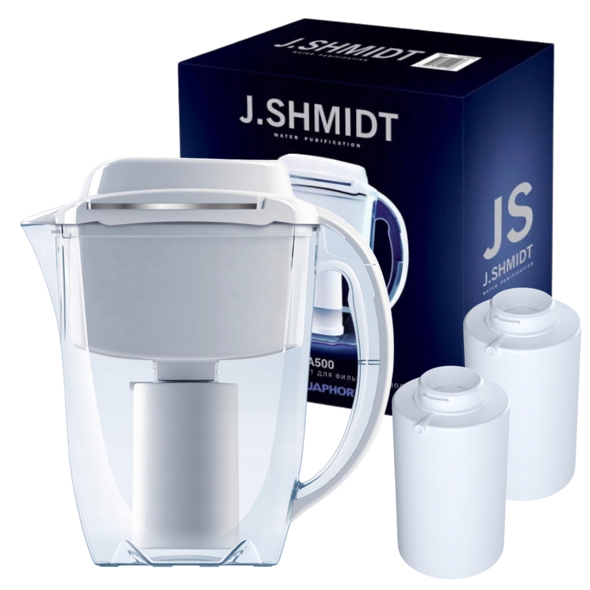 Duży dzbanek filtrujący Aquaphor J.Shmidt 500 biały z 2 wkładami w zestawie