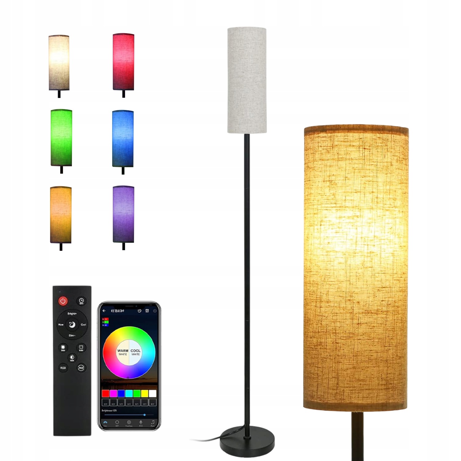 Elegantní Podlahová Lampa Rgb Se Stínítkem, Nastavitelná Barva A Jas