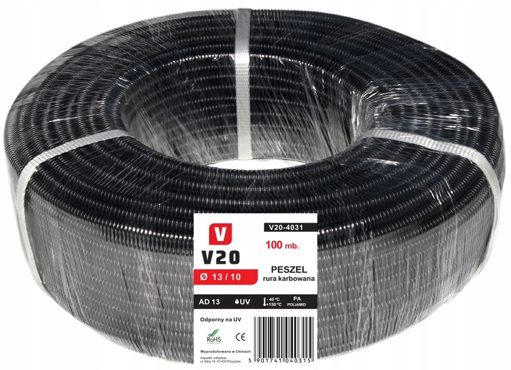 Elektroinstalační Trubka Automobilový Polyamidový V20 Trubka Zvlněná 13/10 mm 100 m