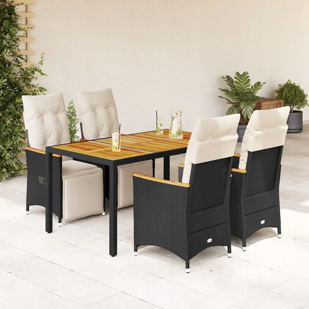5dílný zahradní bistro set s poduškami černý polyratan Černý 3276961