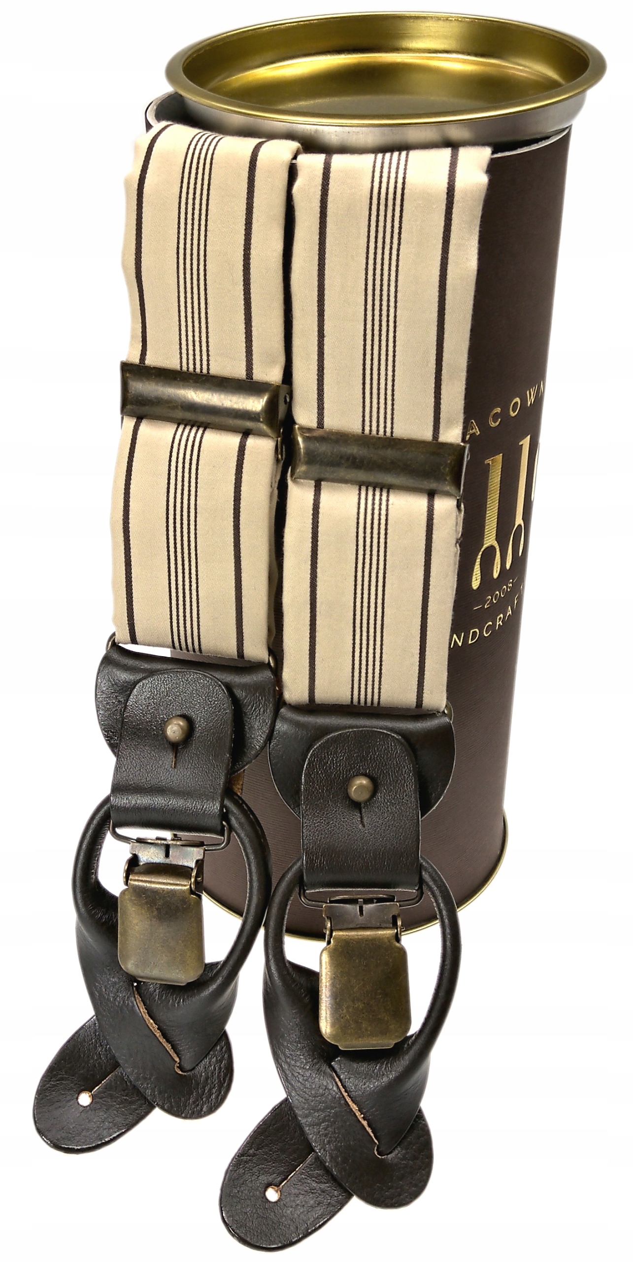 OUTLET Szelki ECRU + PASKI BRĄZ na guziki JEDWAB Płeć uniseks