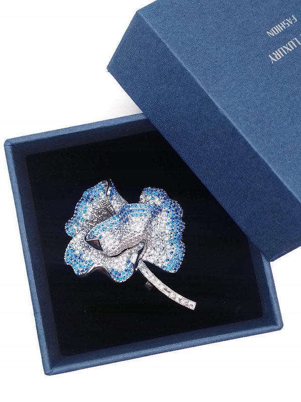 Luxusní Brož Stříbrná S Modrým Květem Krabička Jako Dárek