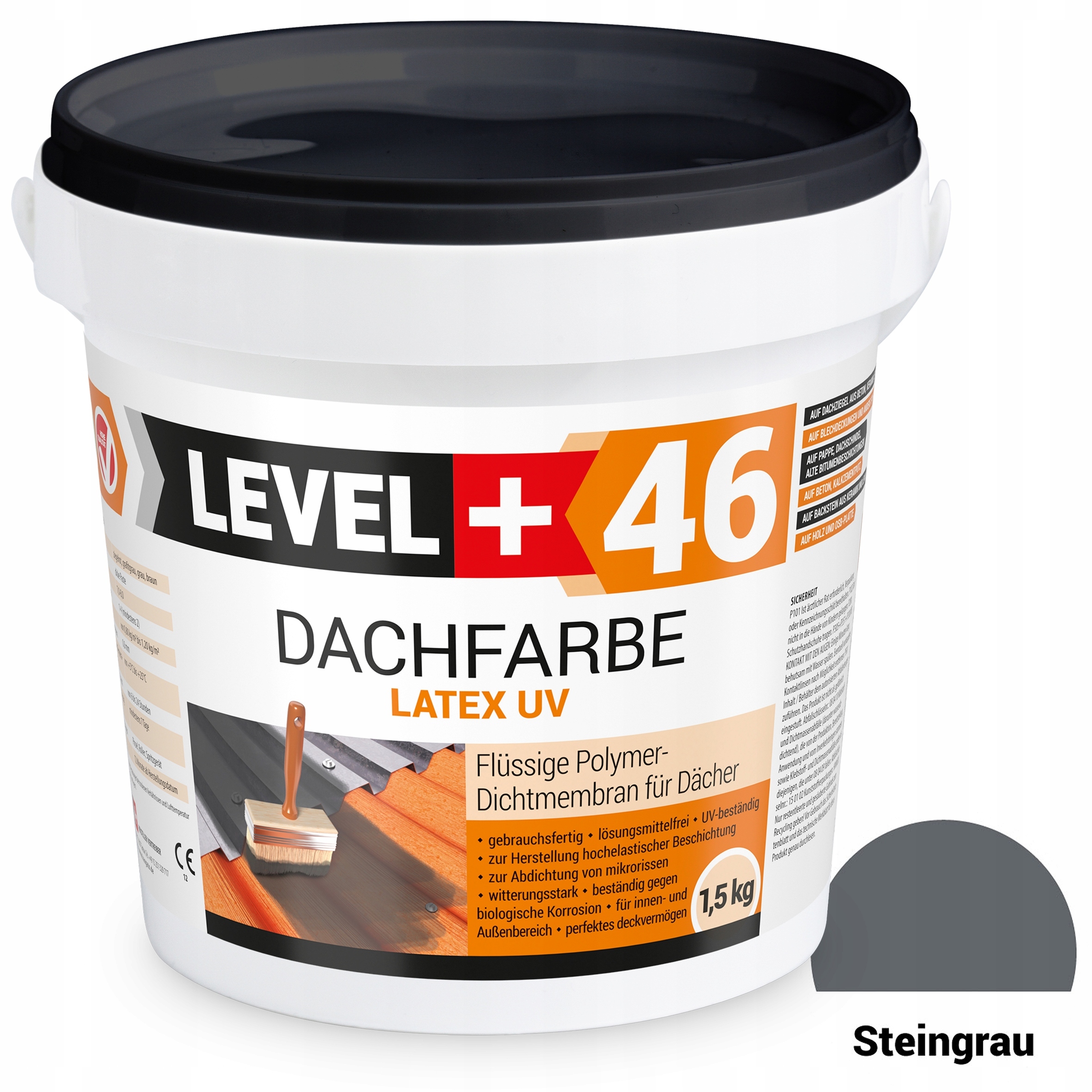 Farba Dachowa Szara 1,5kg Wałek Malarski 10cm Marka Level+