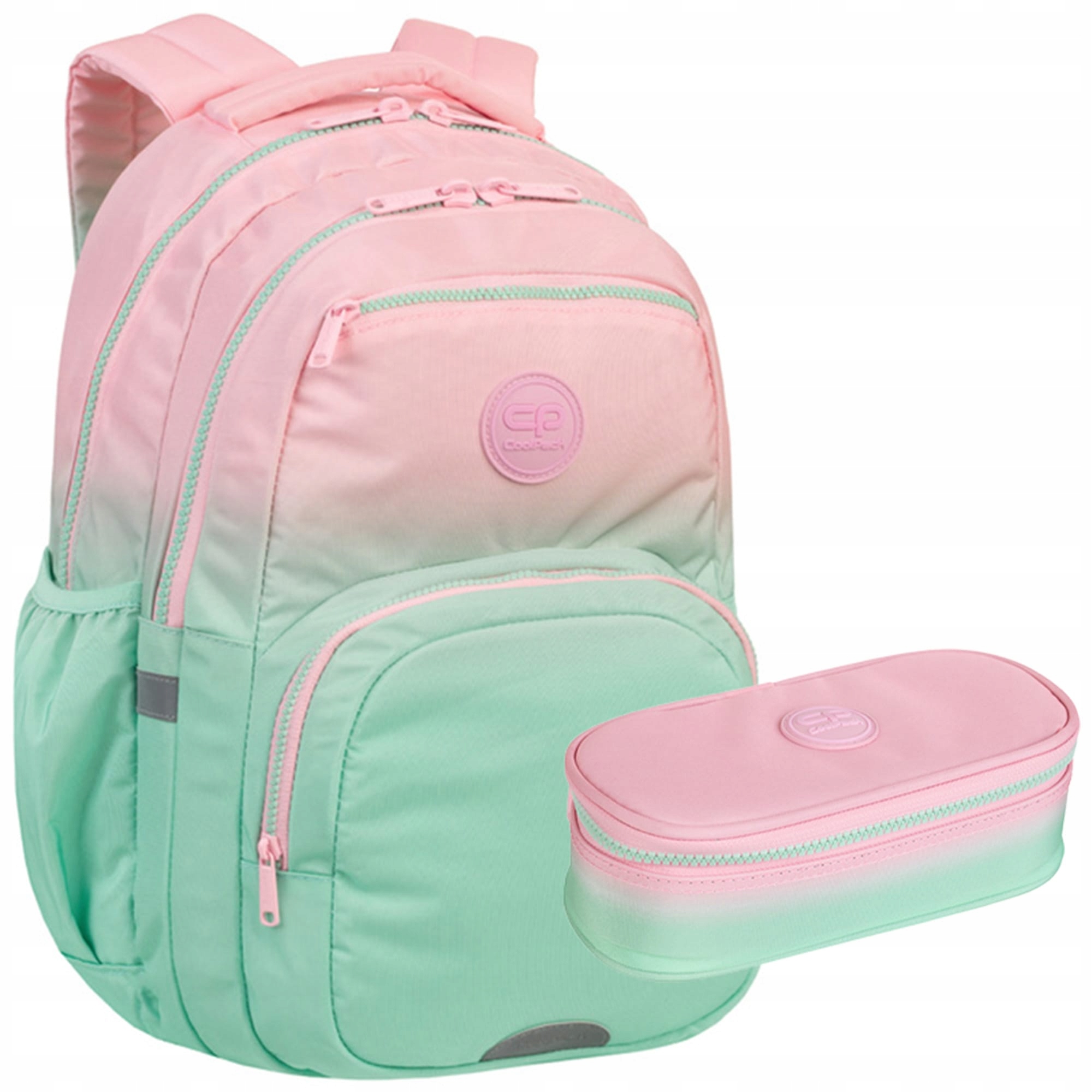 Zestaw dla dziewczynki do klasy 1-3 plecak i piórnik Coolpack róż mięta