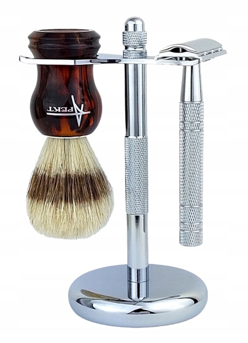 Štětec na holení z přírodních štětin Holicí strojek Žiletky Stojan