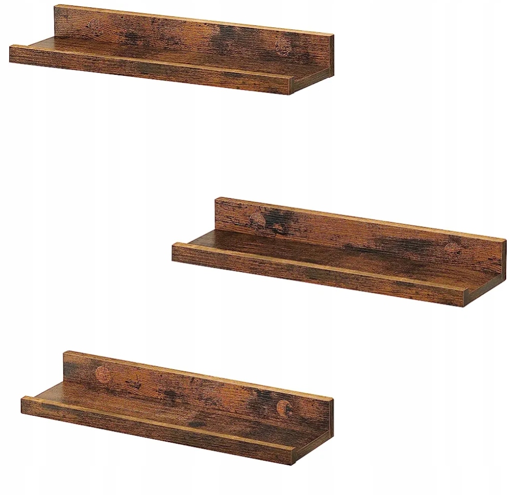 PÓŁKI WISZĄCE ŚCIENNE ZESTAW 3 SZTUK 38 x 10 cm RUSTYKALNY BRĄZ LOFT