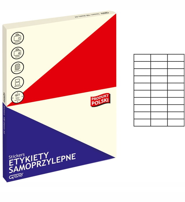 

Etykiety Samoprzylepne A4/100 Grand 70x29,7 mm