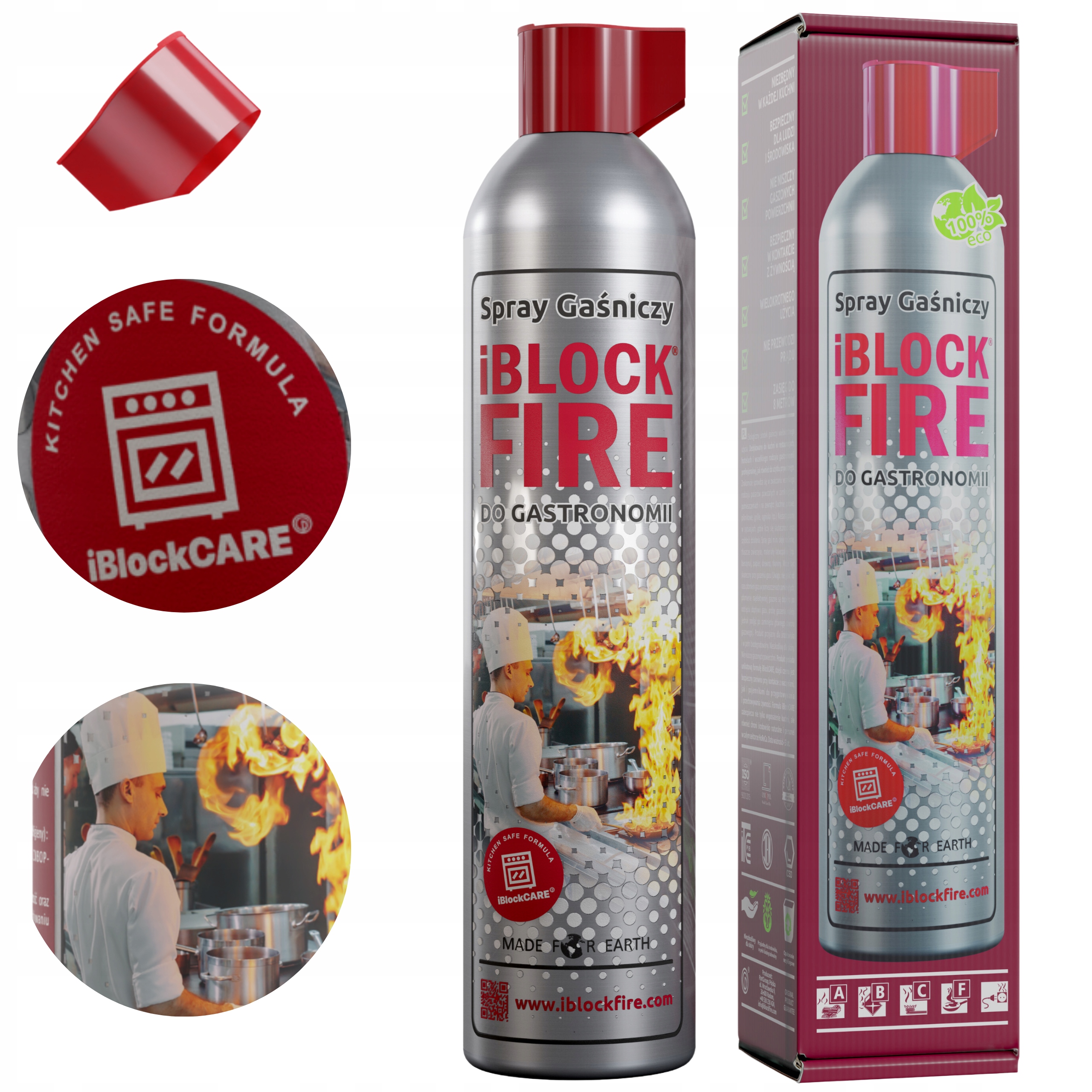 Gaśnica iBlockFIRE Abcf+e 100%BIO Spray Gaśniczy Do Gastronomii I Kuchni
