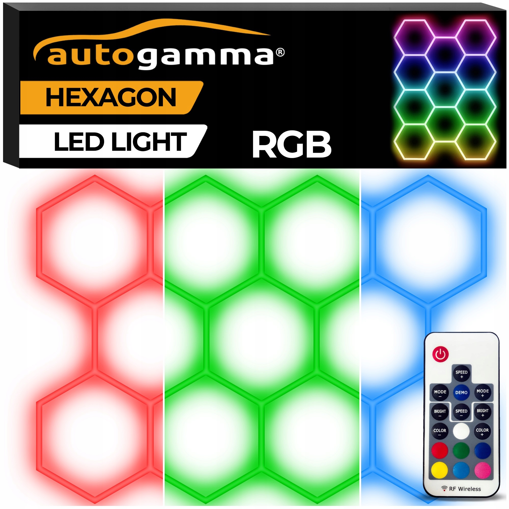 Modulárny systém osvetlenia garáže Hexagón Led Rgb 6000K Diaľkový Ovládač 220 x 305 cm